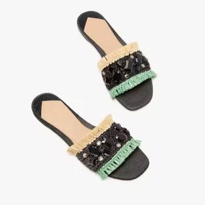 Kate Spade Sandals,Kate Spade Bora Bora Sandal, Bejeweled Raffia Sandal, Size 8